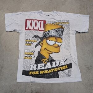 VTG Bart Simpson Shirt Mens L White Flaws Short Sleeve